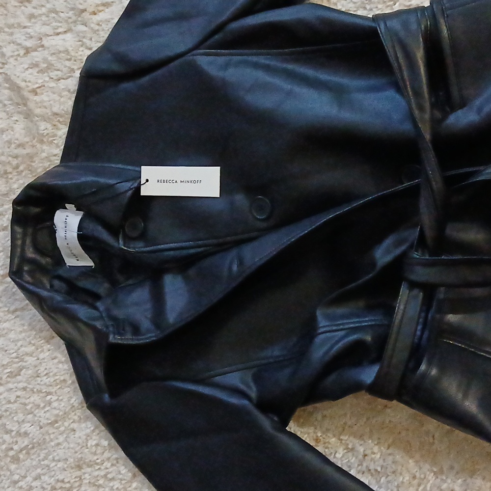 Rebecca Minkoff Sb Vegan Leather Coat W/belt - Picture 2 of 9